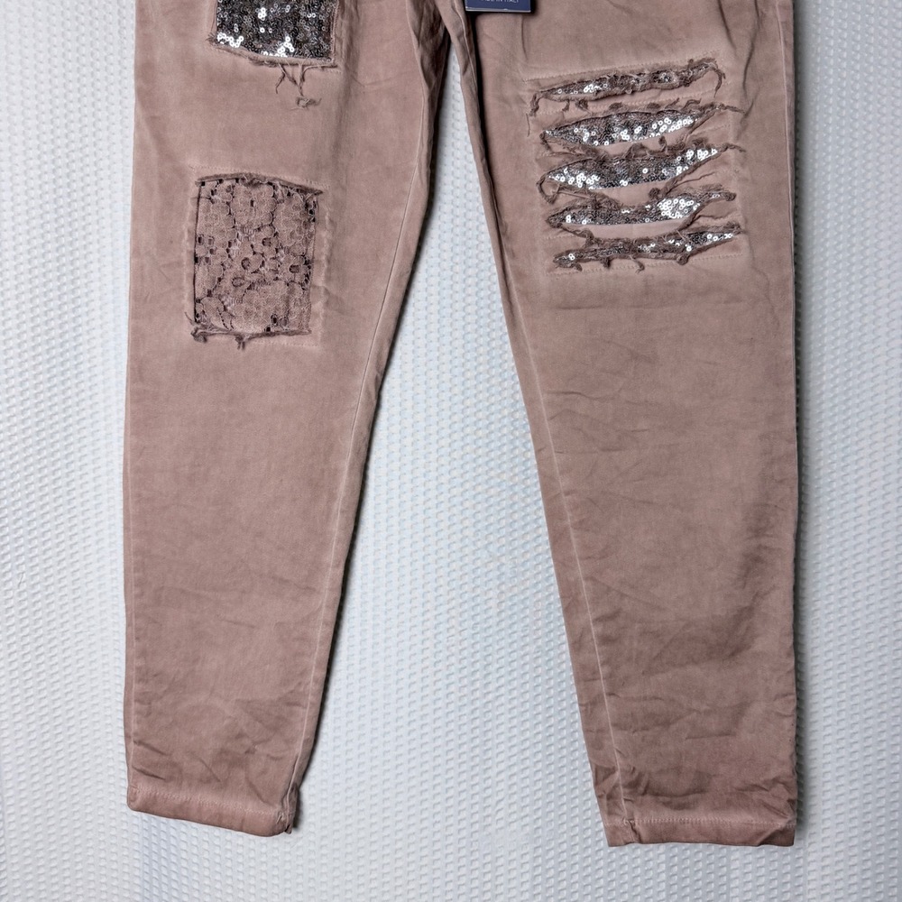 Grey Violet Jogger Pants Women S/M Rose Sequin Distressed Embellished Italy - Picture 9 of 9